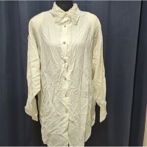 Vintage 70's 80's Langtry Women's Shirt Crochet Collar Button Up Long Sleeve 2X
